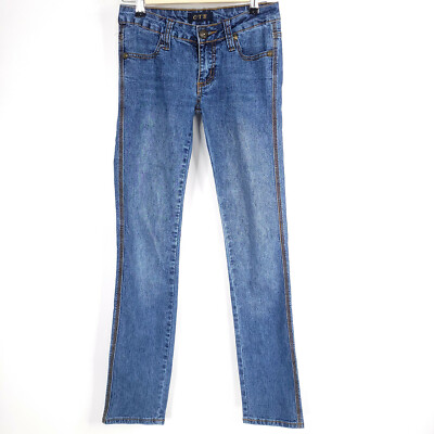 OTB Womens Jeans 1 / 2 Straight Low Rise Stretch Denim Pants Juniors Size Beaded