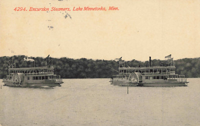 Lake Minnetonka MN Excursion Steamers Paddle Side-Wheelers 1914 Postcard 807