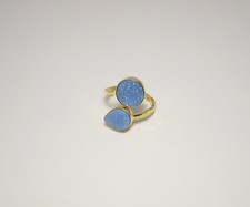 New Marz Gems Gold Plated Sterling Silver Blue Druzy Gemstone Adjustable Ring