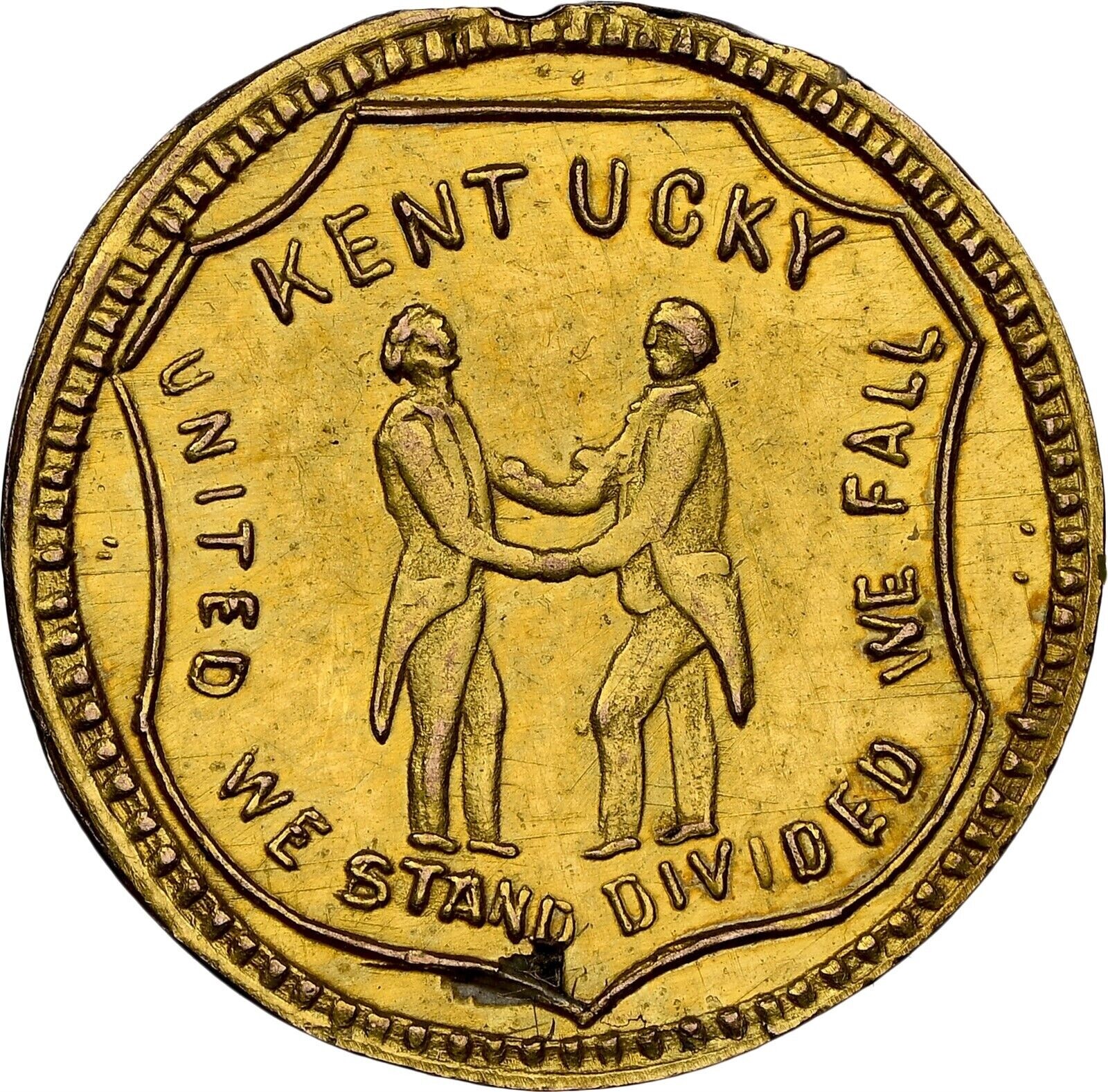 UNIQUE R.8+ / 1883 KENTUCKY / CALIFORNIA GOLD TOKEN / NGC UNC / UNITED WE STAND
