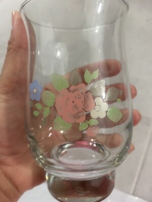 Set of 5 Libbey Pfaltzgraff TEA ROSE Curved Tumblers Glasses 12 ounces 5.25''
