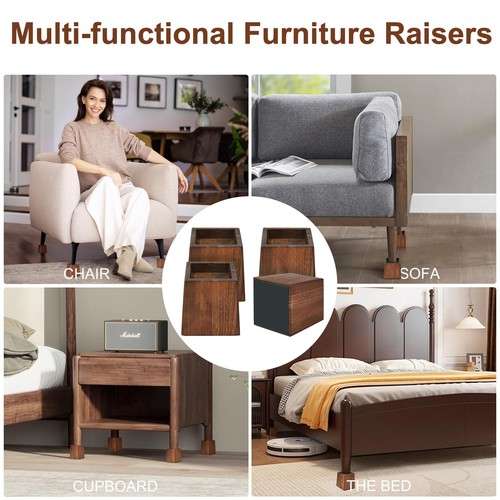 Wood Bed Risers Heavy Duty Support Loading 2200lbs 4 Pack Furniture Riser Leg... - Picture 5 of 7