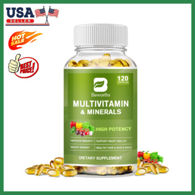 120 Pills Multivitamin & Minerals Capsules High Potency with Iron Zinc Biotin