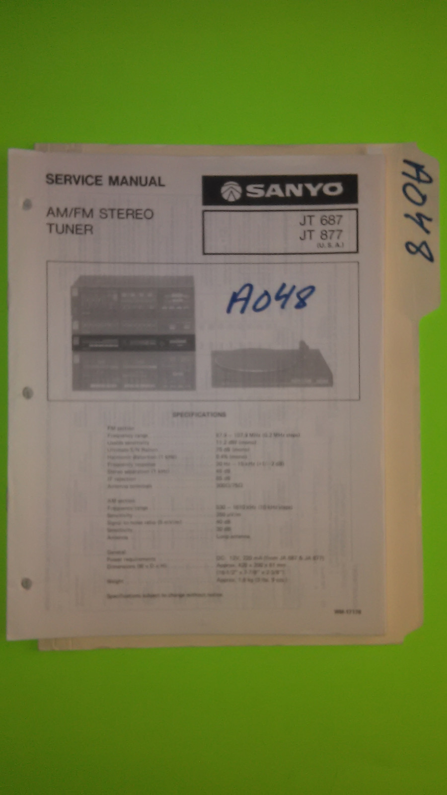 Sanyo jt 687 877 service manual original repair book stereo radio tuner