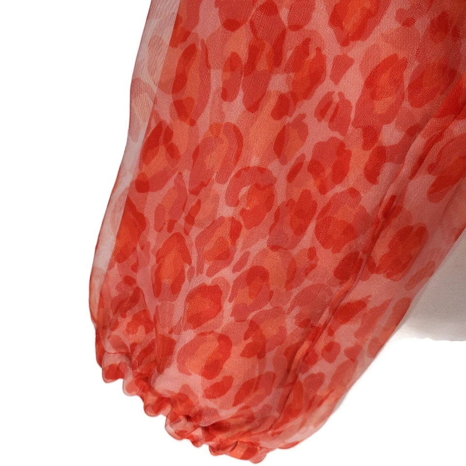 Kenzo Blouse Youth Kids Sz 12A Snap Up Long Sleeve Translucent Orange Leppard - Image 4 of 4