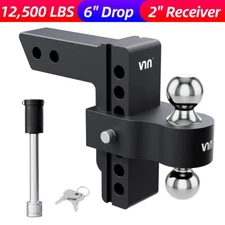 Adjustable Tow Trailer Hitch 2'' Receiver 6" Rise/Drop Ball Mount w/Lock 12500lb