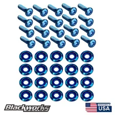 20 TITANIUM BURNT FENDER ENGINE HEADLIGHT BUMPER DRESS UP BOLTS WASHERS BLUE
