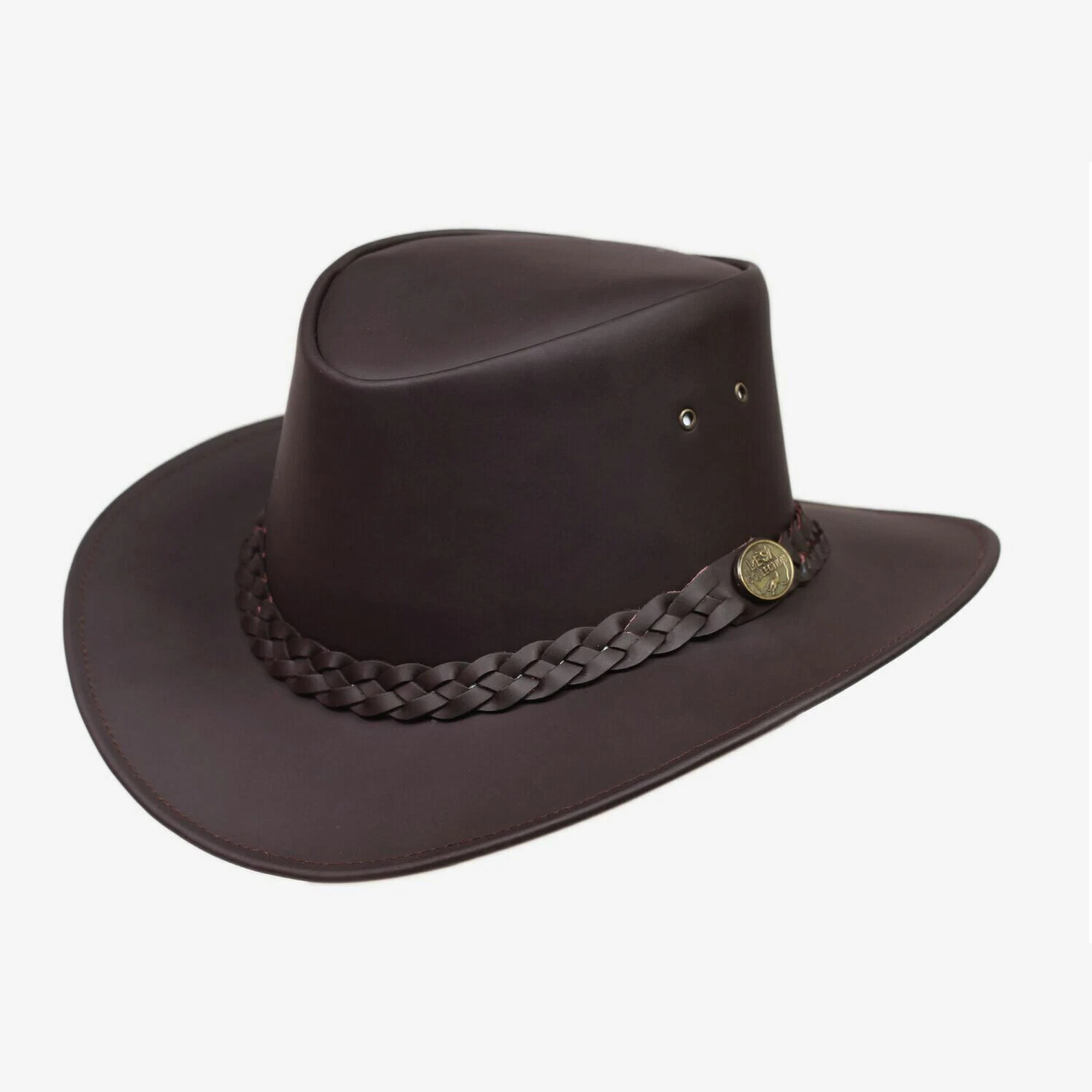 Brown Leather Australian Style Hat Leather Outback Bush Hat Mens Women Brown