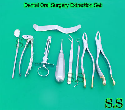 SET OF 10 PCS ORAL DENTAL EXTRACTION KIT+EXTRACTING FORCEPS#150+151+33 EX-320