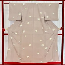 Japanese Kimono 'KOMON' Silk/Beige/Traditional/Vintage/Length:154cm N0397