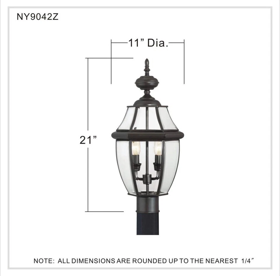 Lámpara de Poste Quoizel NY9042z - Vidrio Biselado Bronce Verdi - Lámpara 2 60w - Nueva En Caja Foto 3 de 4