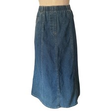 Koret City Blues Skirt Cotton Blend Blue Elastic Waist Midi Petites Size 8 VTG