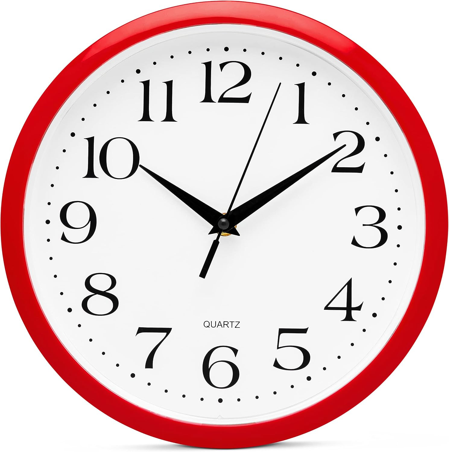 Red Wall Clock Silent Non Ticking - 10 Inch Quality Quartz Battery Operated Roun