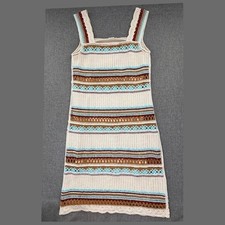 Brand New! Kings Road Crochet Midi Dress Sleeveless Boho Lined Cream Blue Brown