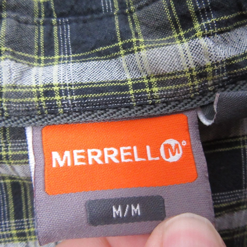 Merrell Mens Button Up Shirt M Green Plaid Pearl Snap Short Sleeve Pocket - Image 3 of 4