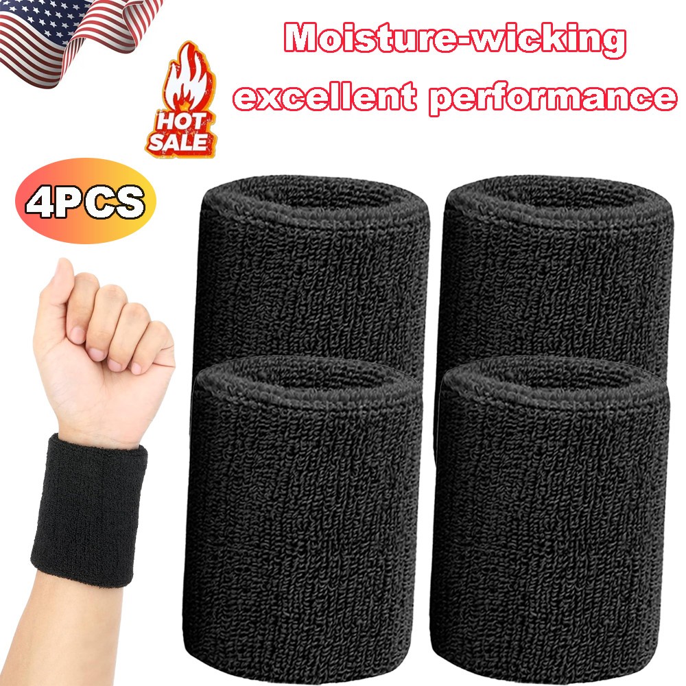 4 Pack 6 Inch Wrist Sweatbands Tennis Wrist Bands Absorbent Sweat Band for Me...