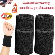 4 Pack 6 Inch Wrist Sweatbands Tennis Wrist Bands Absorbent Sweat Band for Me...