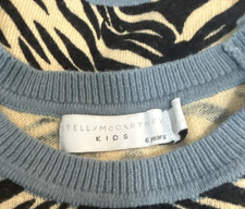 Stella McCartney Girls Zebra Print Fringe Pullover Sweater Blue 6 Years