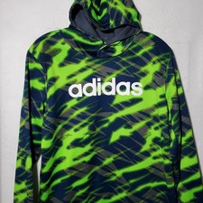 Adidas Hoodie Youths XL Green Blue Camo Pullover Spell Out Athletic Sweatshirt