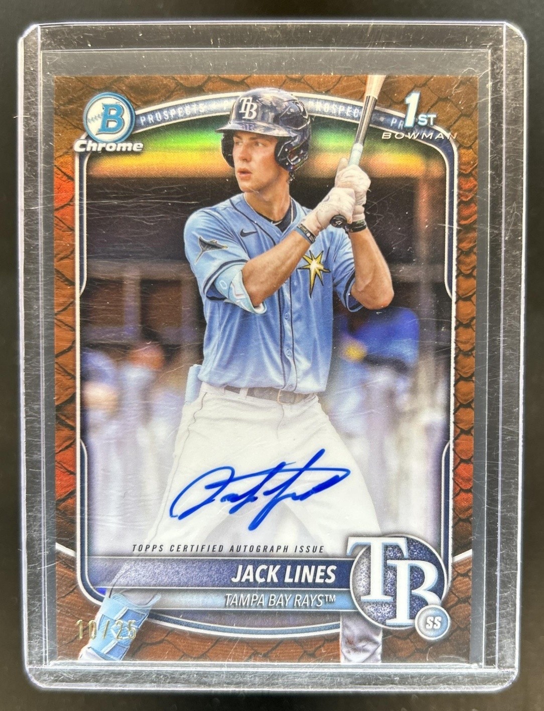 2025 Bowman Jack Lines Chrome Auto Reptilian Orange Refractor 1st #/25 Rays