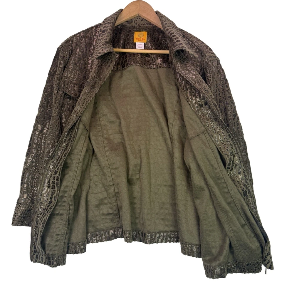 Ruby Rd Snake Print Animal Print  Zip Up Jacket Olive/Brown Lightweight Size 22W - Image 3 of 4