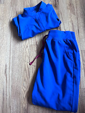 FIGS Women s Medical Scrub Set XS Blue Solid Knit Polyester Top Pants