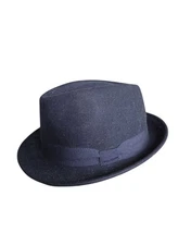 Italian Wool Pork Pie Trilby Hat Navy Blue Crushable Size 7 3/4 Handmade Retro