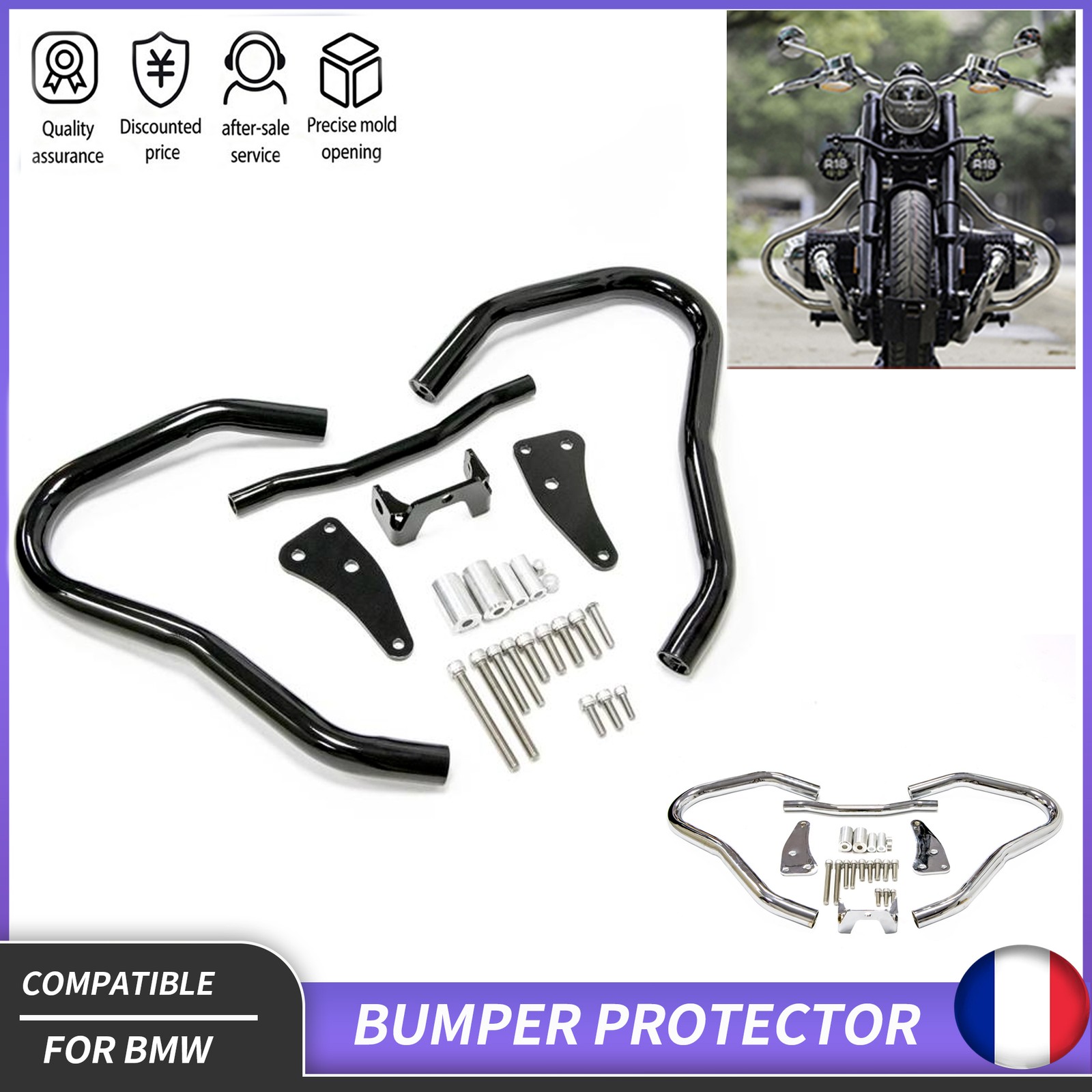 Crash bar noir pour BMW R18 2020-2024 en acier robuste de 32mm
