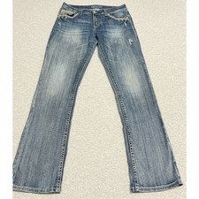 Grace in LA Jeans Womens 30 Boot Denim Distressed Aztec Western Embroidered