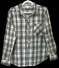 Time and Tru Women's XXL Black White Plaid Cotton Button-Up Shirt