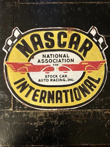 NASCAR Internation 16" Oval Logo Metal Sign Car Vintage Emblem Garage Distressed