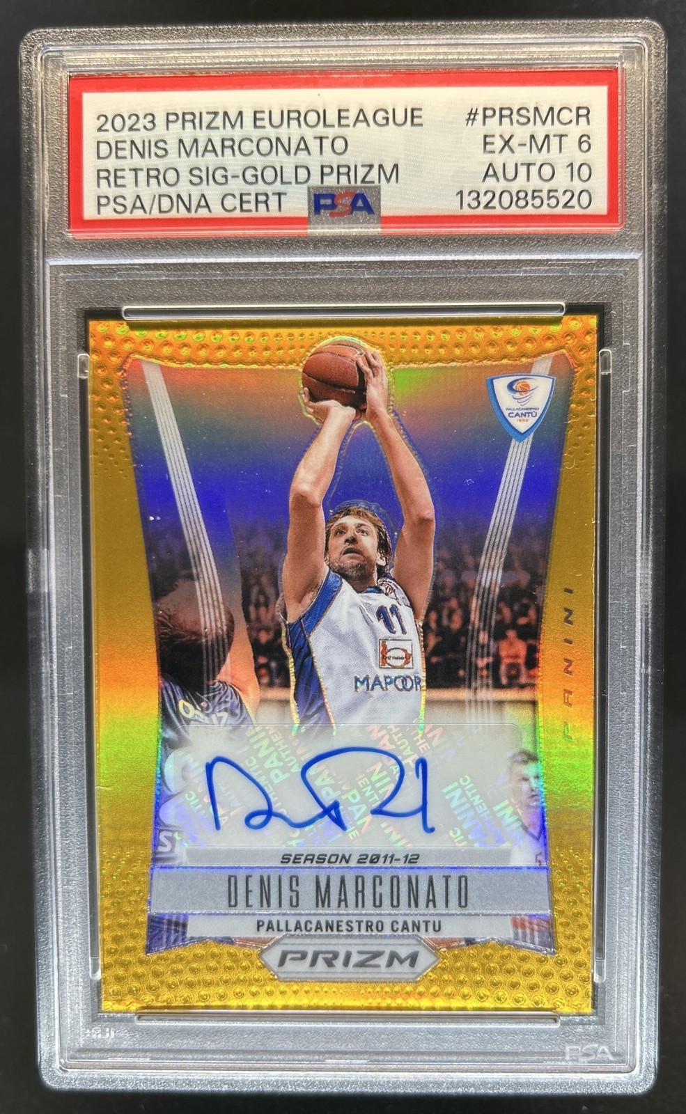 2023-24 Prizm Turkish Airlines EuroLeague Denis Marconato Gold Auto #/10 PSA 6 view 1