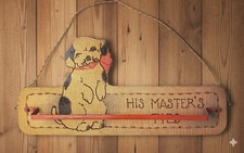 Vtg 1950s Dog Novelty Tie Rack "His Master's Ties" Burlap Kitsch Decor Rare