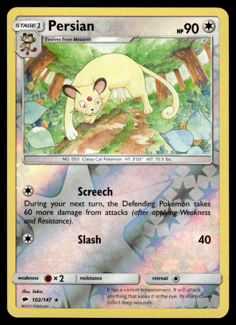 Persian 102/147 Rare Burning Shadows Pokemon Reverse Holo NM