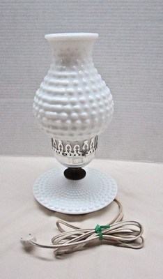 Vintage Electric White Milk Glass Hobnail Table Lamp
