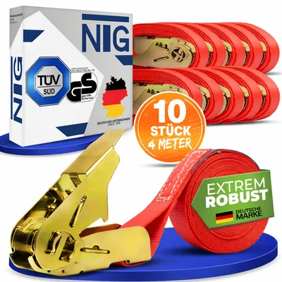 Spanngurt Zurrgurt mit Ratsche 10 Stück 4m ( 800 KG) TÜV geprüft 25mm einteilig - Bild 1 von 4