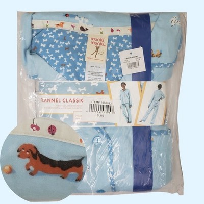 Munki Munki Flannel Pajama Set XXL Dogs Long Sleeve Top/Pants Blue NWT   