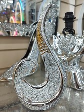 Crushed Diamond Crystal Sculpture Silver Swirl Double Heart Teardrop Ornament