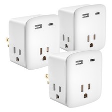 3 Outlet 2 USB Wall Tap Power Adapter Grounded Plug Indoor Home Office