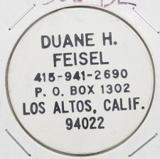Duane H. Feisel Los Altos CA Custom Minted White 50 Cents Trade 305BE (#1)