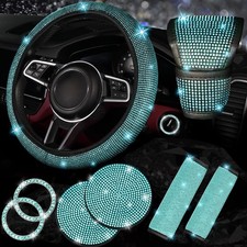 8 pcs Bling Car Accessories Set for Women, Steering Wheel Cover, Sparkly Seat...
