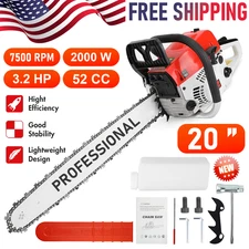 52cc Gas Powered Chainsaw with 20'' Guide Bar Saw Chain 2-Stroke Engine Cut Wood