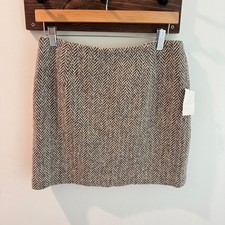 Gap Vintage Classic Tailored Herringbone Tweed Mini Skirt Brown Wool Blend 8 NWT