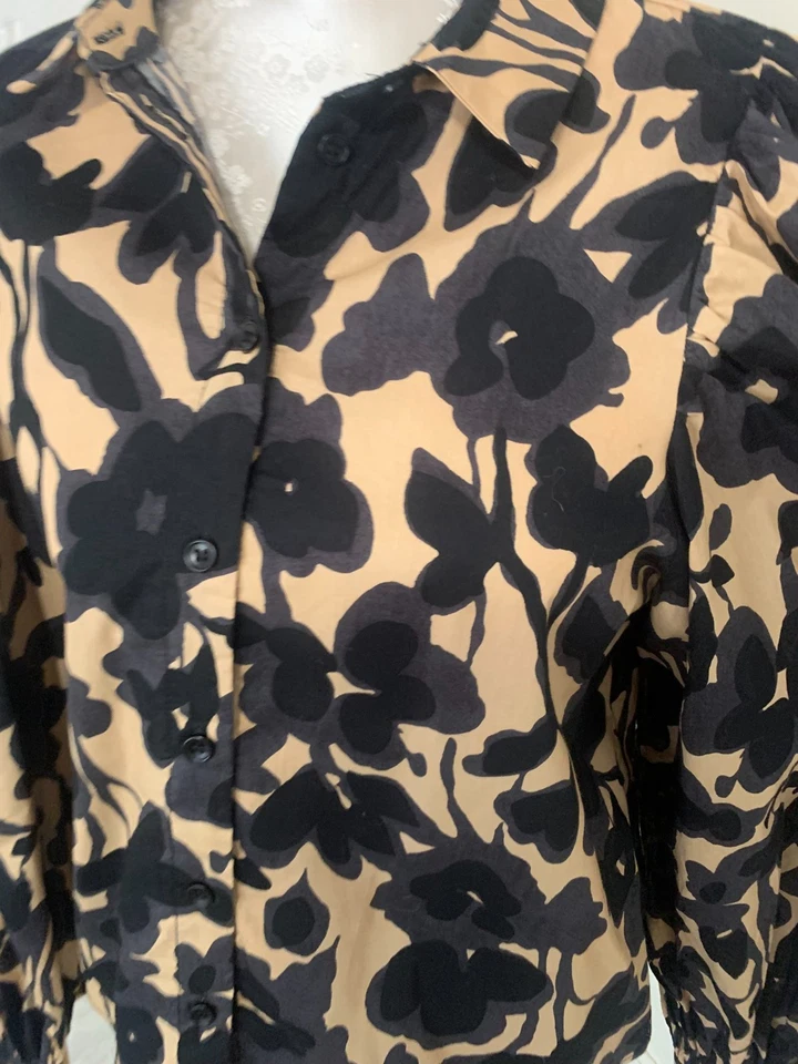 Blouse / chemisier ONLY beige et noir taille S neuve manches bouffantes - Photo 3/4