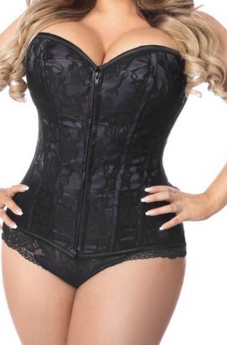 Lavish By Daisy Korsett Gr. XXL schwarz hinten Schnürung Frontreißverschluss Spitze 2x Lv-104x - Bild 5 von 6