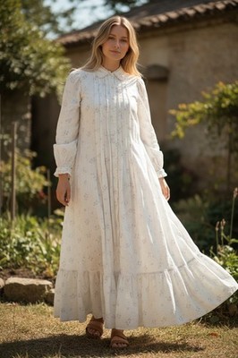 Vintage Eileen West for queen Anne Lace heavy flannel Floral maxi nightgown XS/S