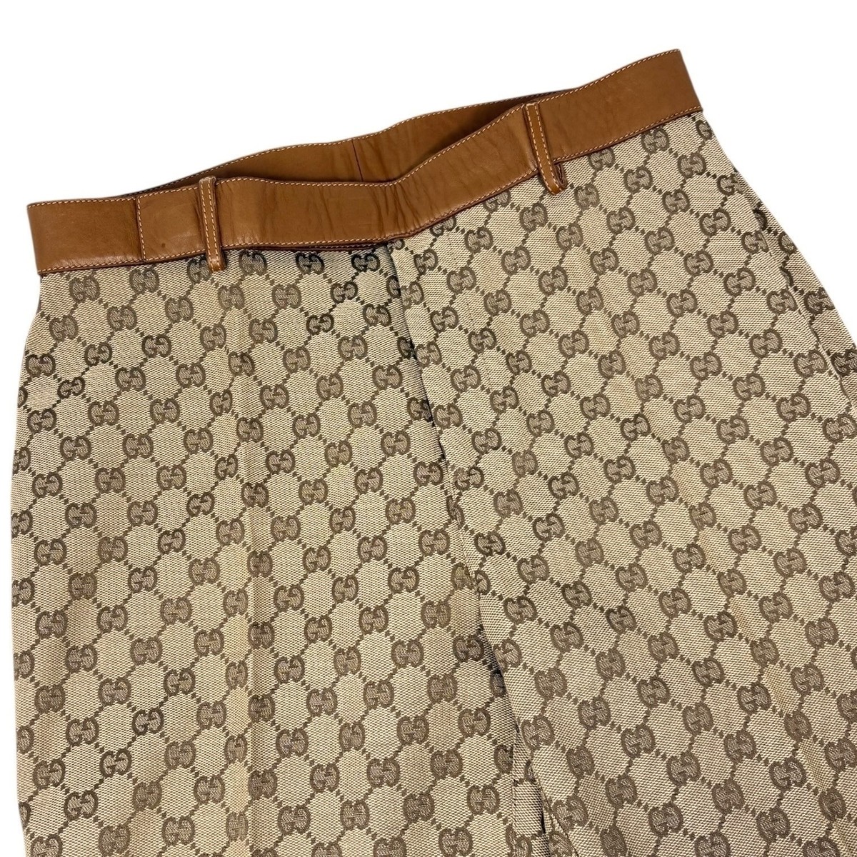 GUCCI Vintage GG Logo Jacquard Canvas Belted Tapered Cropped Pants