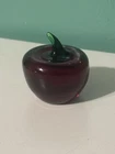 Vintage BLENKO Art Glass 4 1/2" Red APPLE Applied Green Stem Paperweight