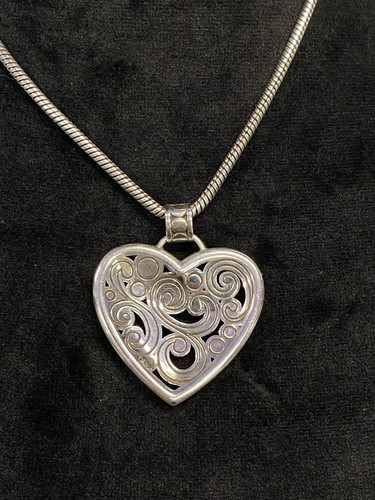 Brighton Heart Filigree Contempo Large Necklace Silver Tone 16 to 18” JB8 - Picture 2 of 18