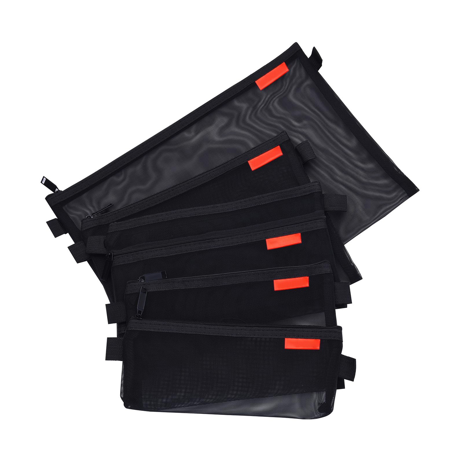 5pcs Nylon Zipper Pouch, Mesh File Folders, Office Storage, Black